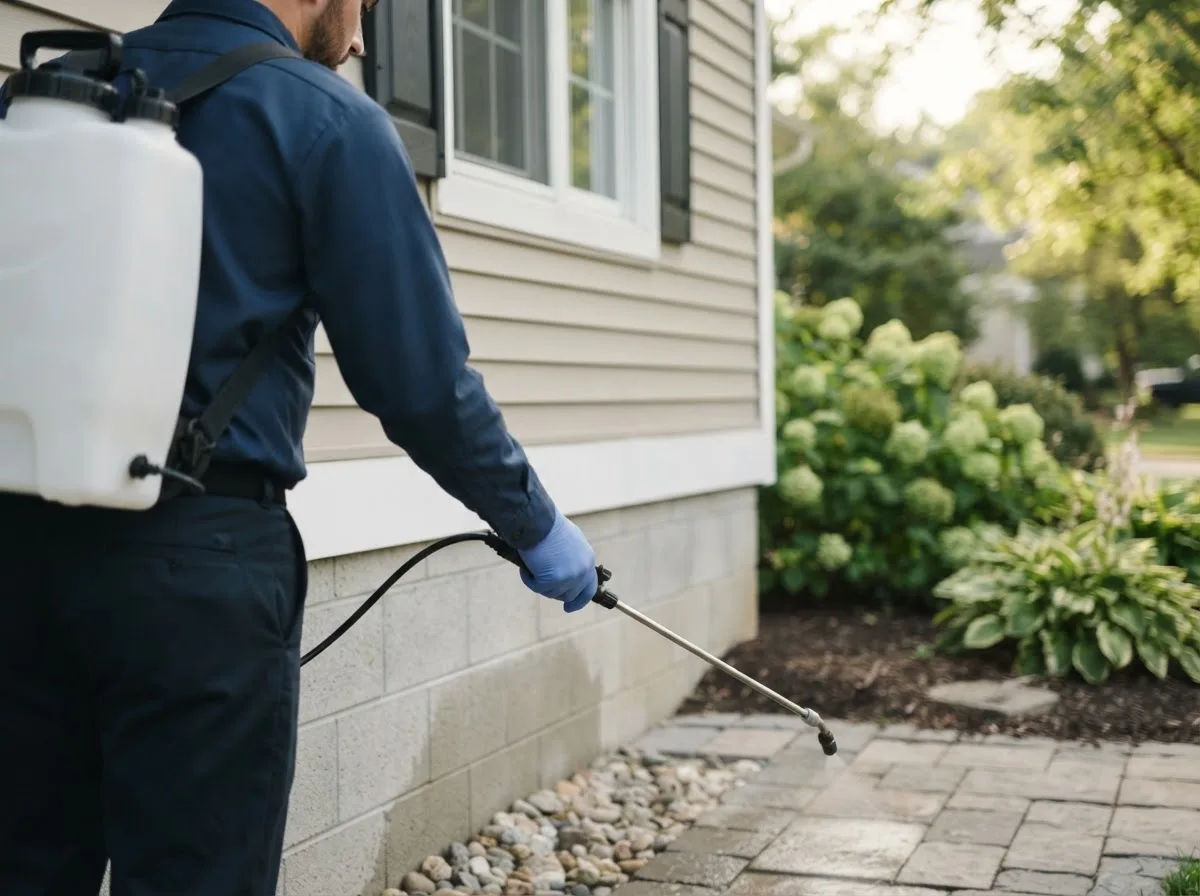 Pest control technician inspecting a home in Lorraine, NY